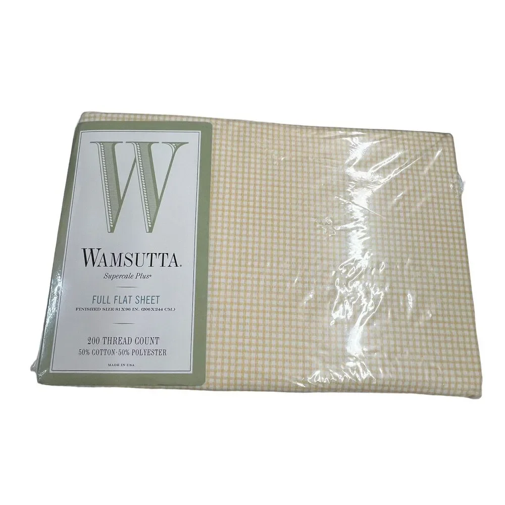 Vintage Wamsutta Supercale Plus Full Flat Sheet 200 Thread Count Yellow Gingham‎